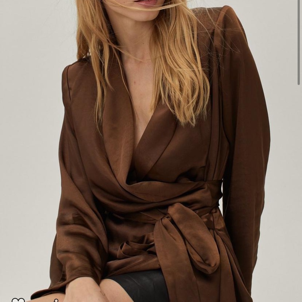 SATIN LONGLINE DRAPED WRAP FRONT BLAZER